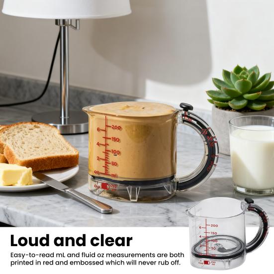 4-in-1 Adjustable Measuring Mess-free Plastic Cup Measuring Cup with Scraper Edges Multi-Functional Kitchen Essential for Baking Cooking