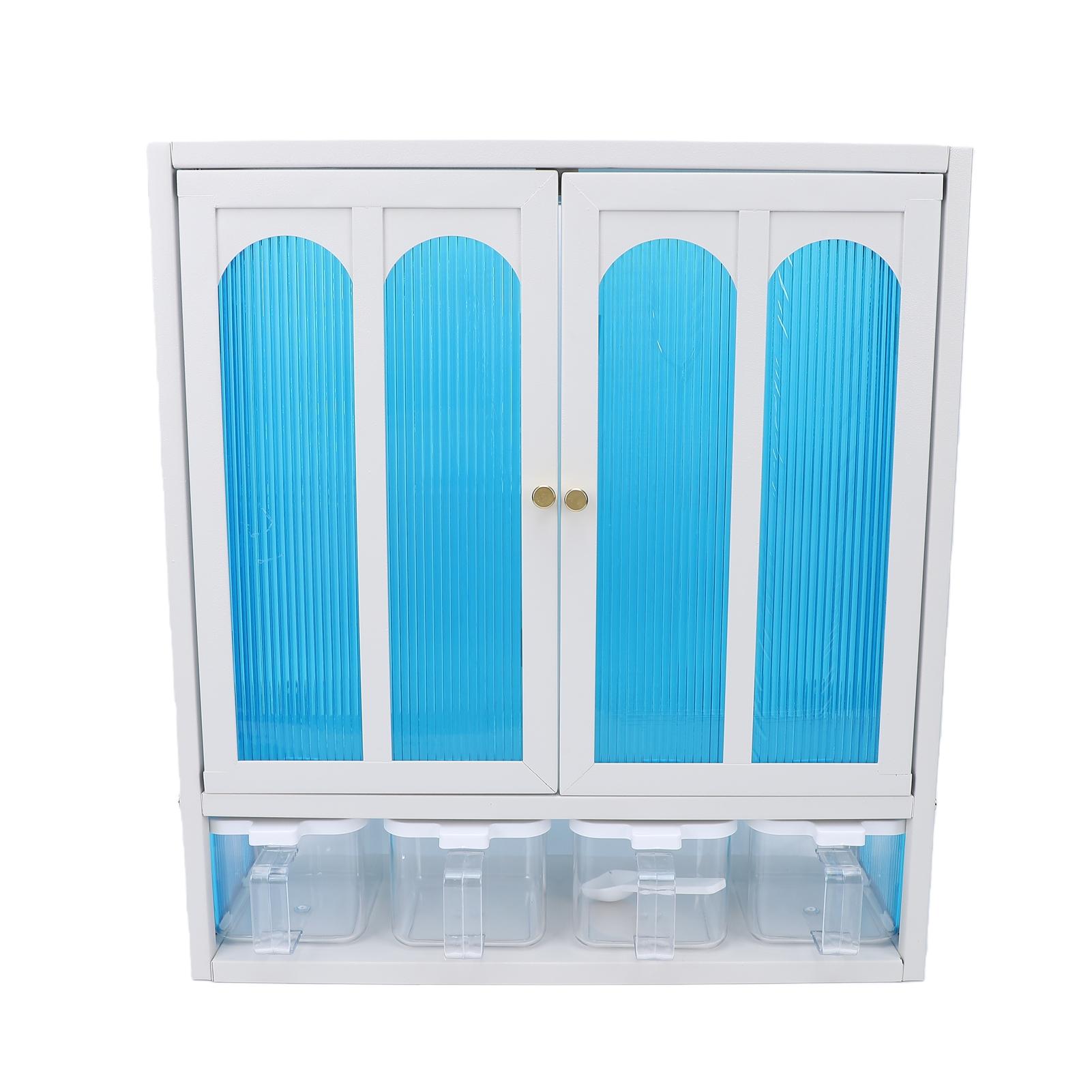 

Wall Cabinet with Seasoning Boxes PP Wall Mounted Storage Cabinet Seasoning Organizer with Door for Kitchen Bathroom