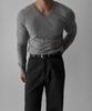 BOWLOW PRODUCT Essential V-Neck Muscle Long Sleeve Knit [Gray]