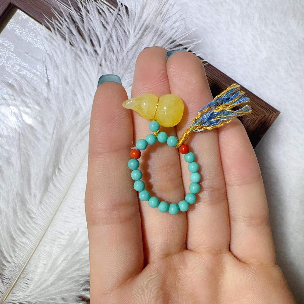 Second Gen Turquoise Amber Ring: Nine-Tailed Fox & Little Bear Wealth-Attracting Trendy Fashion Jewelry