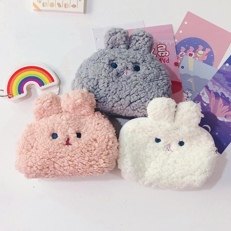 Small Rabbit Coin Bags Purse Kawai Rabbit Mini Makeup Bags Pouch Girl Plush Lipstick Earphone Storage Bags Card Holder