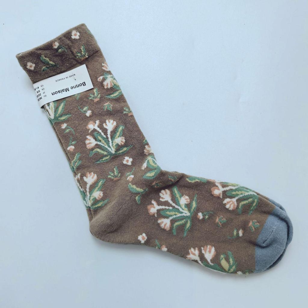 French Bonne Maison Retro Mid-Calf Socks in Maillard Color Scheme - Trendy Cotton Fashion Socks