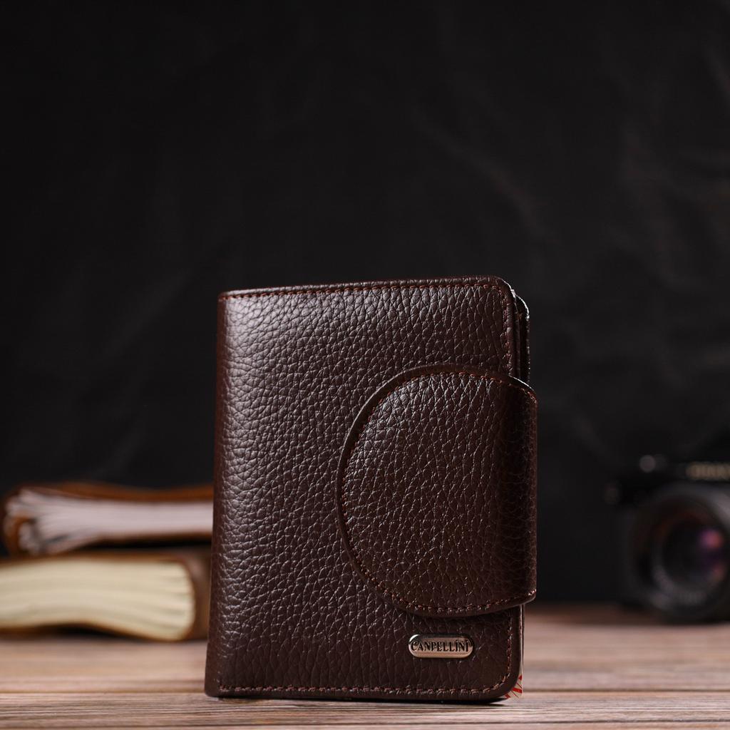 Practical Medium-sized Women's Purse Made of Genuine Grained Leather CANPELLINI 21808 Brown