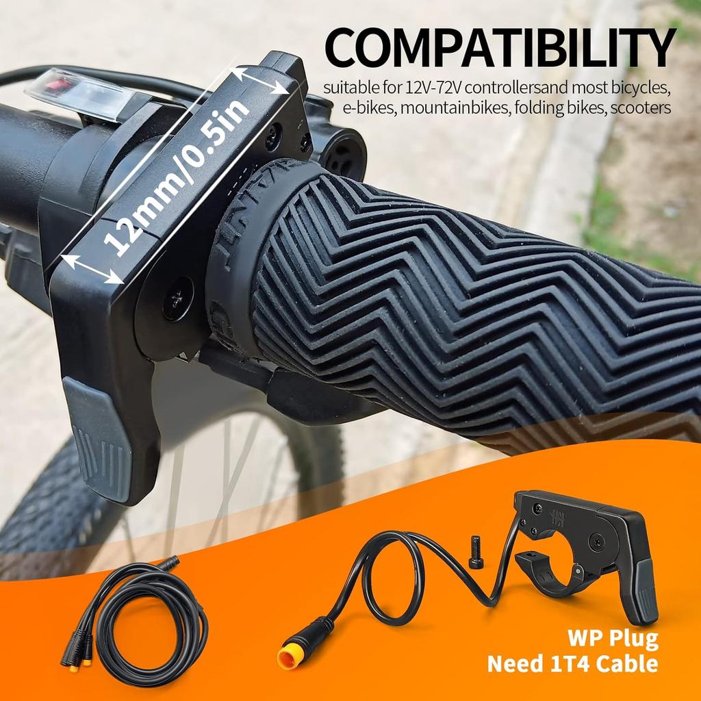 Ebike Quick Installation Thumb Throttle Compatible Left/Right Hand 36V/48V 60V/72V Electric Scooter Motor Throttle for Electric Bike Accessories