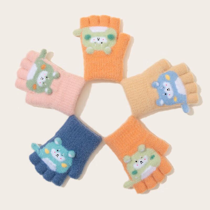 LCsanyp Kids Knitted Half-Finger Gloves (5 Pairs)