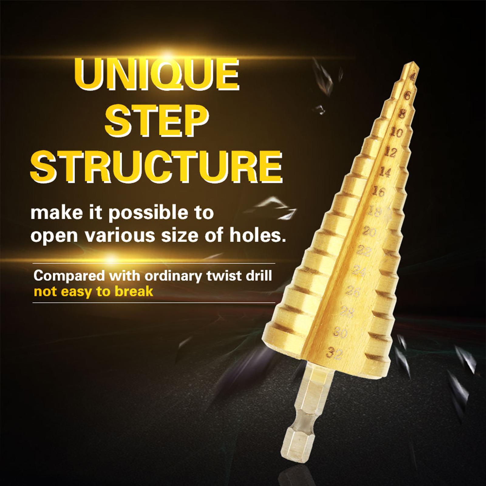 

3 шт. Ступенчатое коническое сверло из быстрорежущей стали с шестигранным хвостовиком, титановое покрытие, сверло 412420432мм