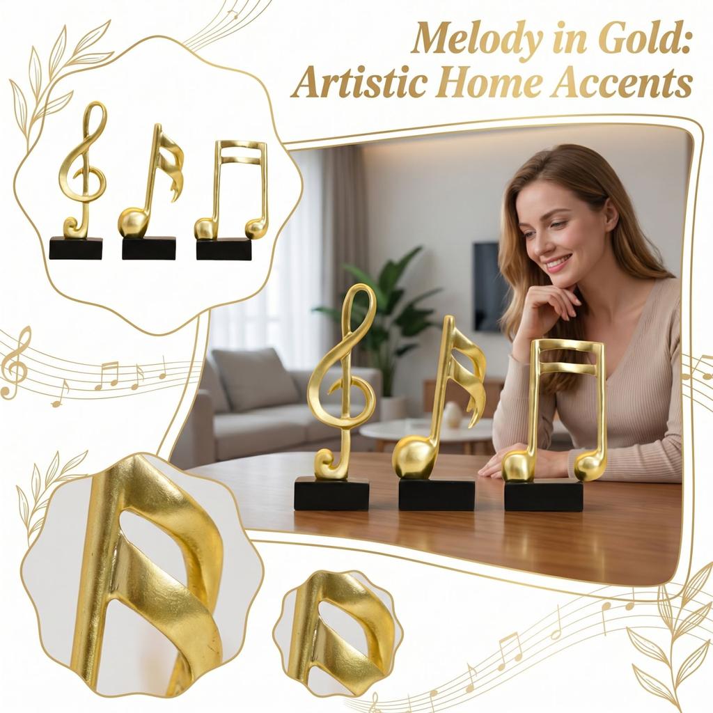 Creative Desktop Decorative Ornaments Music Note Sculpture Set Modern Artistic Tabletop Figurines for Home Office Display
