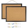GDMINLO 2 Pack Black Cork Bulletin Board, 14.6"X 11" Cork Board, Oak Wood Finish Frame, Wall Mounted Board for Office Home and School(P, Eye Bolts,