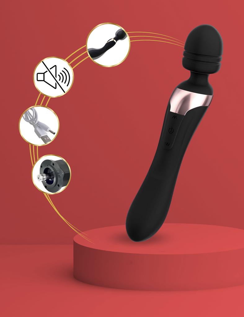 Double-ended wand vibrator for women, couples, clitoris, g-spot, intimate pleasure
