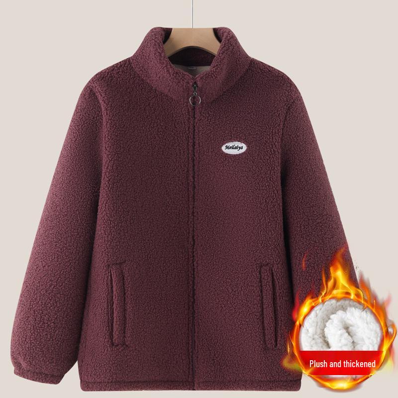 Autumn/Winter Cotton Padded Fleece Jacket for Middle-Aged & Elderly: Cozy Lamb Wool Coat for Grandparents