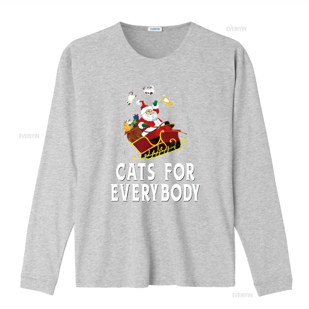 Cats For Everybody Christmas Cat Funny Xmas Women Santa T Shirt Vintage Washed Casual Slightly Homme Stretched Breathable