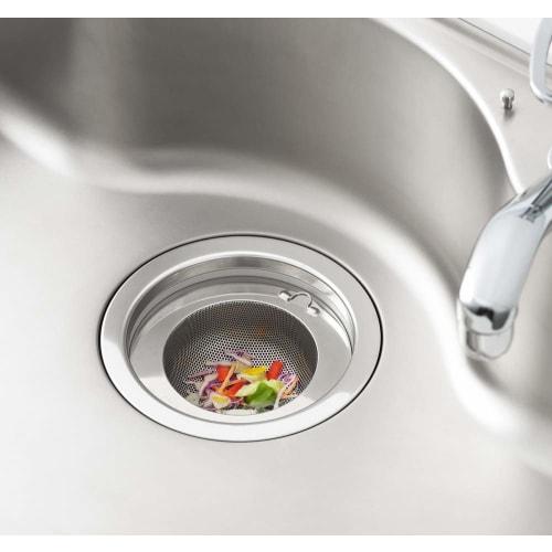 R&M Punching Taro L (17791), Shallow Kitchen Garbage Drain, Polished Stainless Steel, Silver