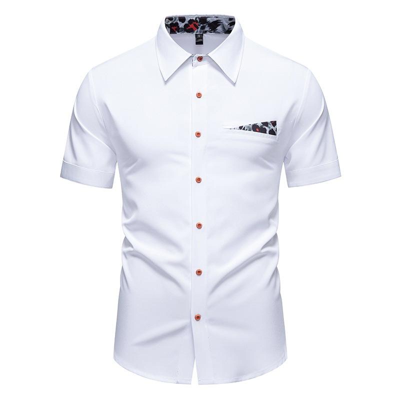 

Men s White Short Sleeve Shirt with Leopard Print Detail Slim Fit Casual Blouse S белый