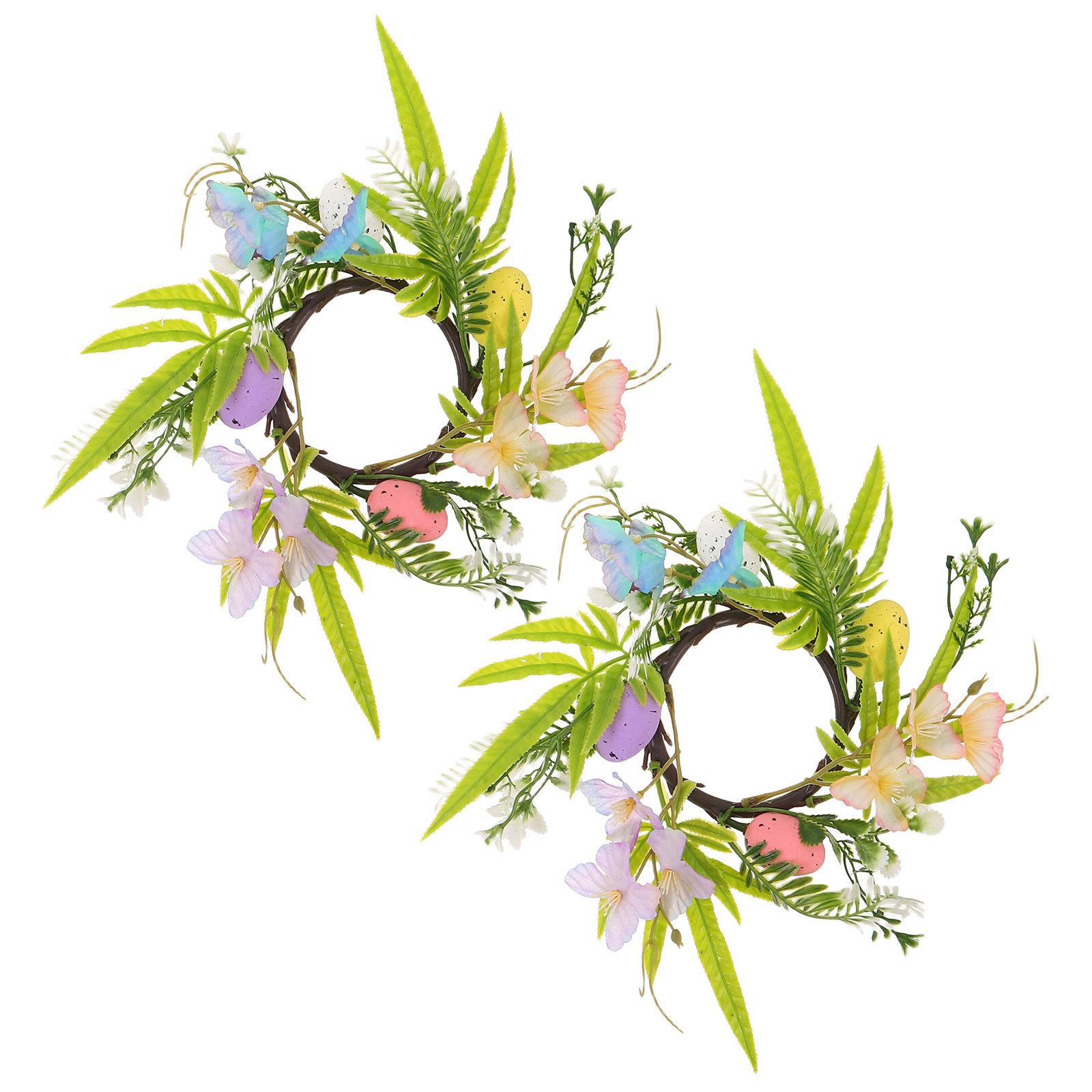 

2Pcs Easter Floral Hoop Wreath Artificial Spring Butterfly Egg Rings Front Door Hanging Kitchen Cabinet Decor Seasonal
