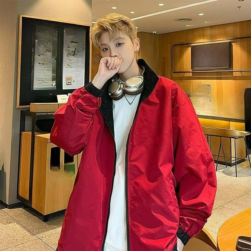 

Весенне-осенняя американская куртка для пары, свободная, водонепроницаемая, повседневная одежда, куртка с гипсофилой, топ M красный