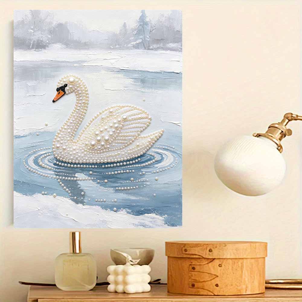 Frameless Pearl Bead Painting Kit Elegant Swan Abstract Design DIY Sparkling Canvas Art for Modern Room Decoration