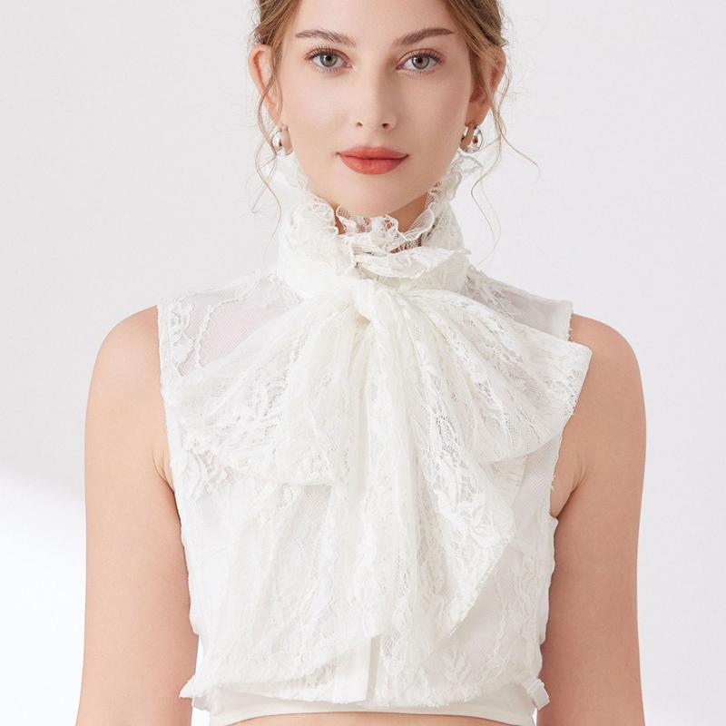 Ruffled Bows Tie Decorative Fake Collar Ladies Detachable Sweater Half Shirt High Collar For Women Girls