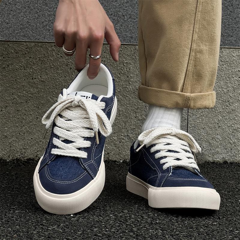 Fashion Mens Cowboy canvas Shoes Breathable Trend Mens board Shoes Thick Sole Trend Comfortable student Skateboard Trainers Footwear