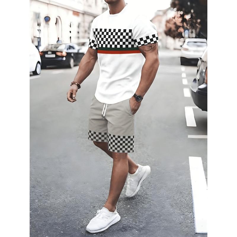 Men Going Out on The Street. It Features Checkered Set S