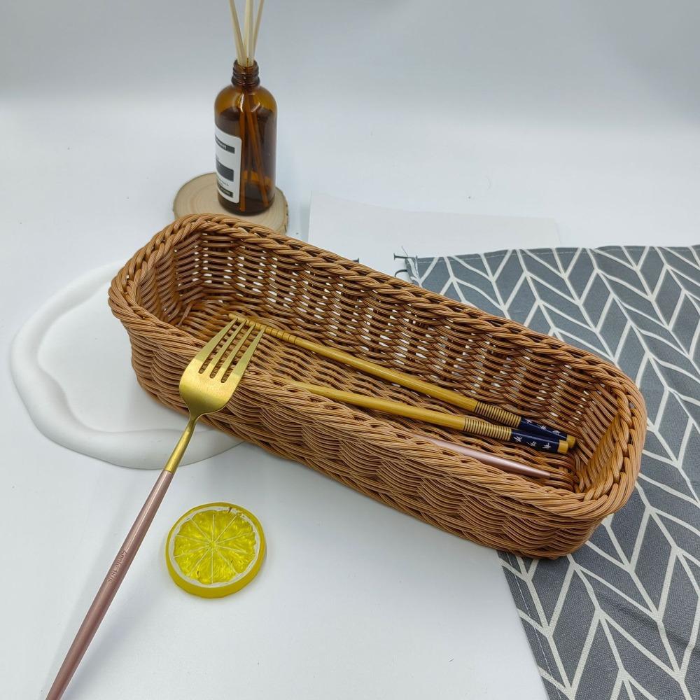 Universal Imitation Rattan Storage Basket Rectangle Picnic Basket Fashion Bread Food Plate  Home