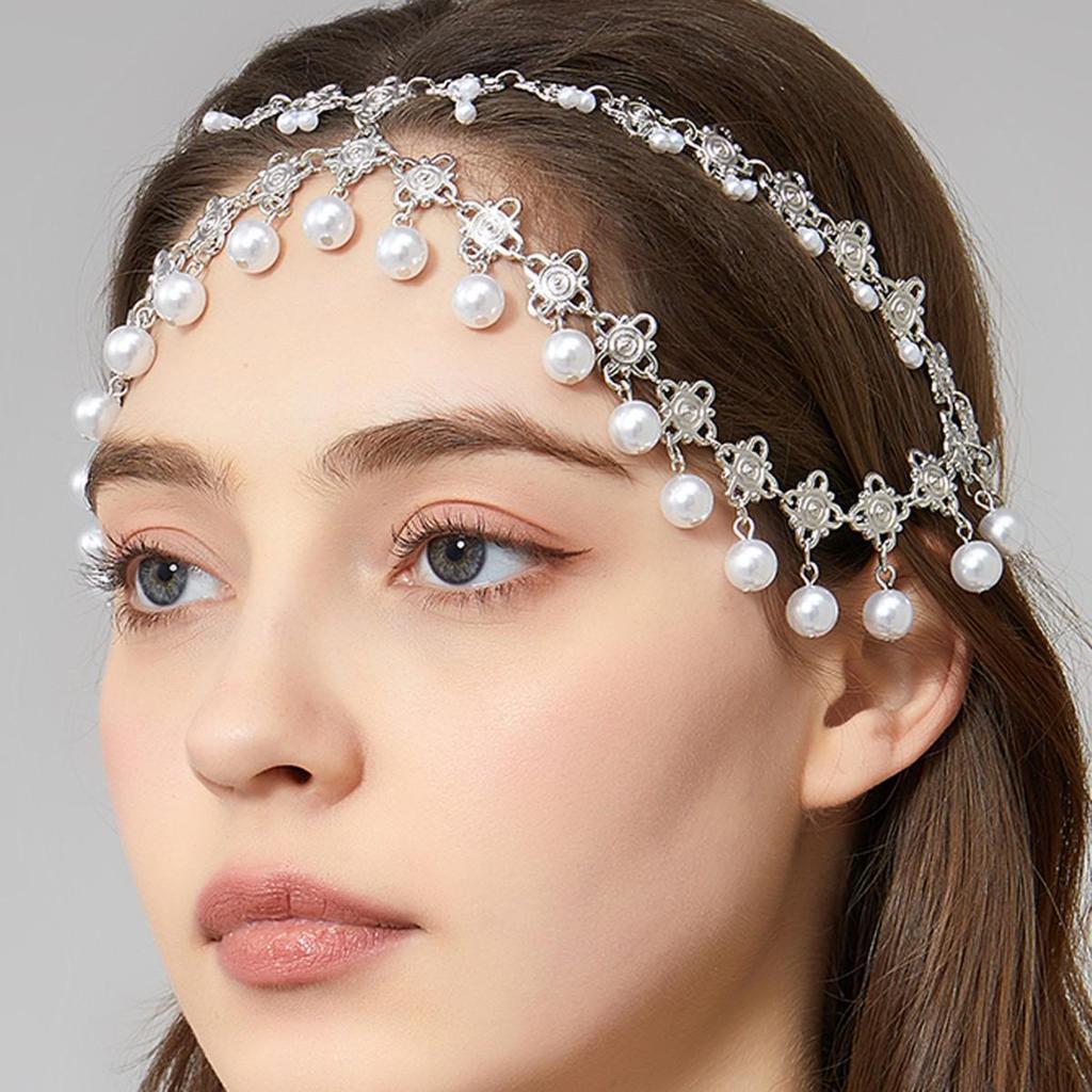 European & American Bridal Headdress, Indian Pearl Tassel Hair Chain, Exotic Hair Accessories