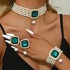 Women's Fashion Light Luxury Short Style Imitation Zircon Rhinestone Necklace Earrings Bracelet Zircon Set Party Festival Gift