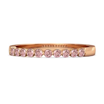 Pink CZ Half Eternity Design Band Women Wedding Ring  - 925 Sterling Silver Rose Gold Vermeil