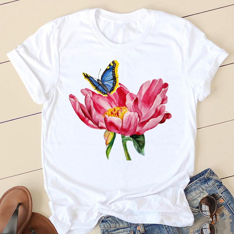 Clothes T Women Short Sleeve Casual Fashion Tshirt Summer Butterfly Flower Spring Top Female Tee Shirt Lady Graphic T-shirts