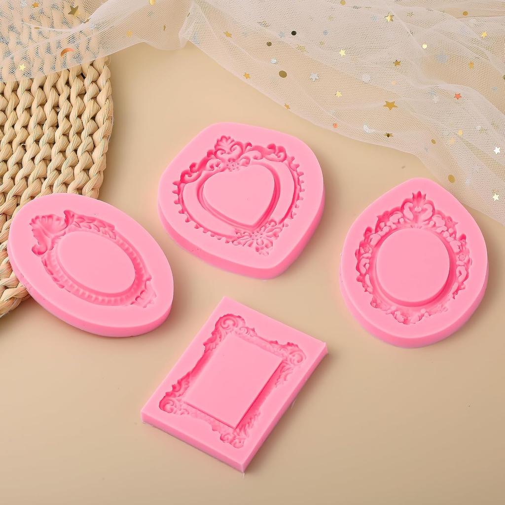 Baroque Frame Silicone Molds 4 Pcs, Chocolate Fondant Mold for Cake Decoration, Clay Resin Mold, Home Baking Home Decoration, Candy, Sugar Craft,