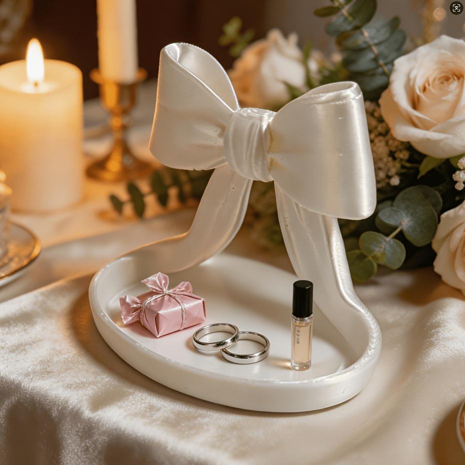 1PC Cream Bow Storage Tray Decoration, Bow Jewelry Storage Tray