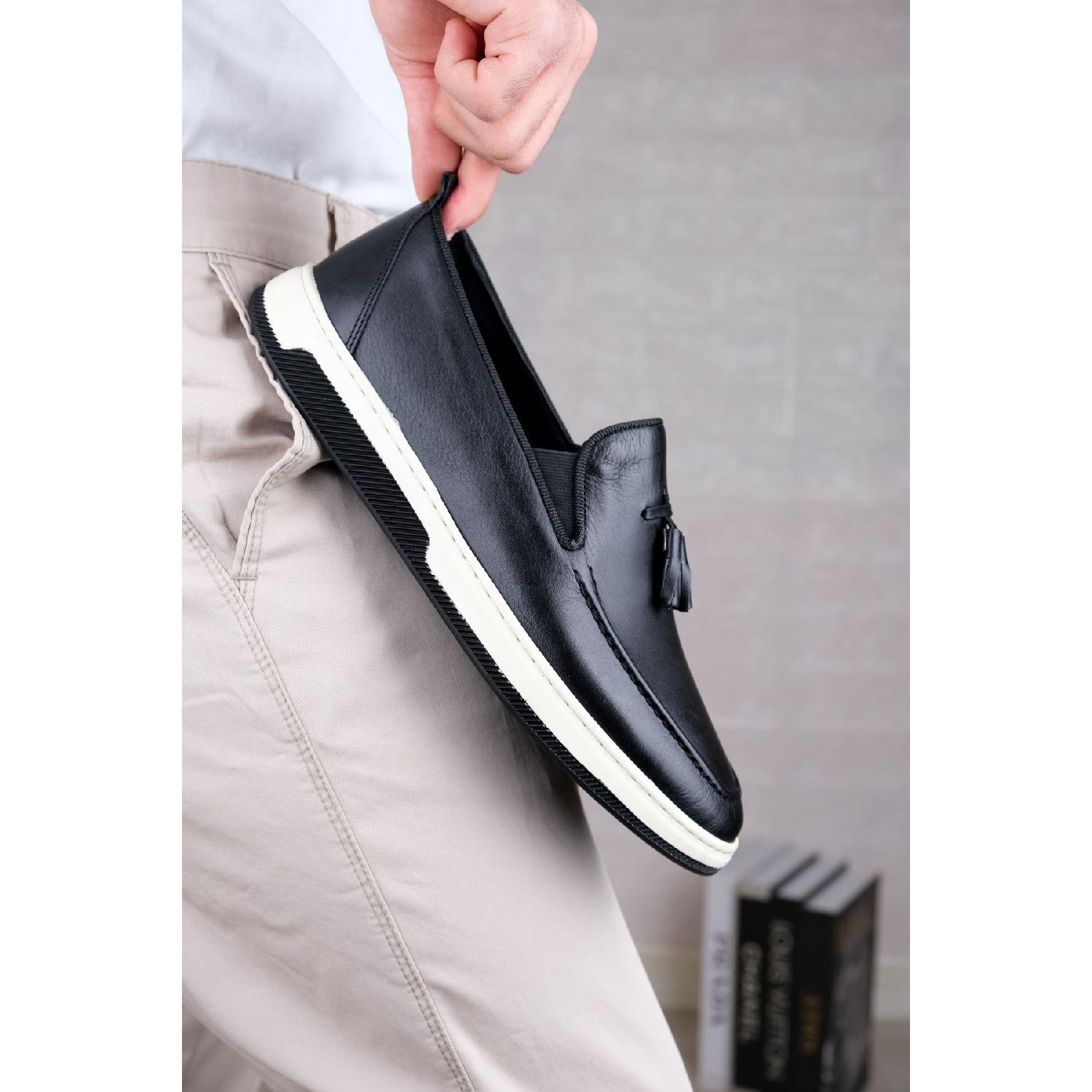 

Genuine Leather, Very Light Men s Loafer Shoes With Tassels 40 чорний
