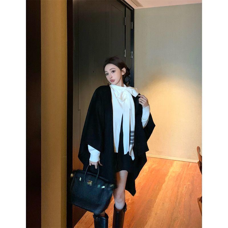 Kumikumi Elegant Set Shawl Outerwear Inner wear Apricot Knit Women Autumn Casual Pants Shorts Three-Piece Set