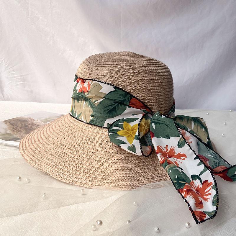 Fashionable Sun Hat for Women, Seaside Travel Vacation Large Brim Bow Decor Beach Folding Hat Straw Hat