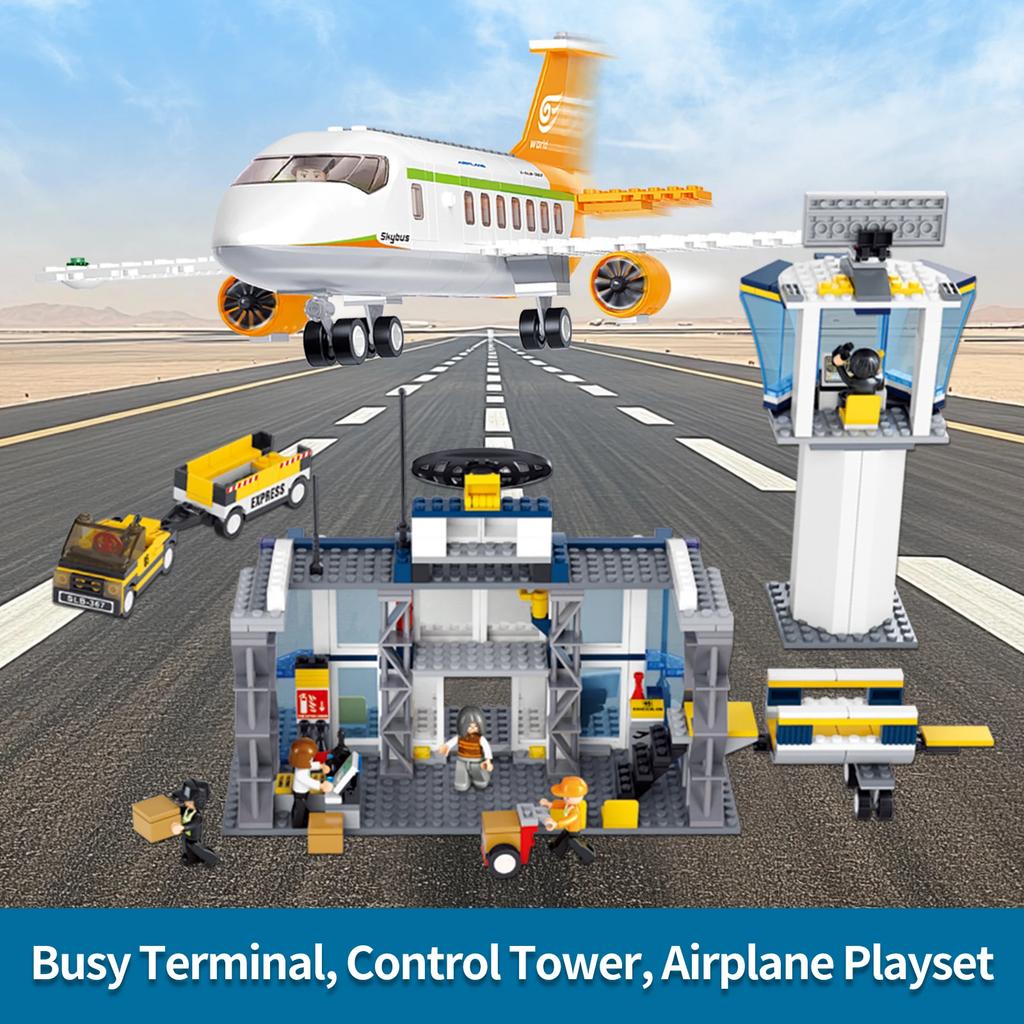 678PCS International Airport Building Blocks Passenger Aircraft Console Terminal Plane Model Brick Kids Educational DIY Toy Gift NO BOX