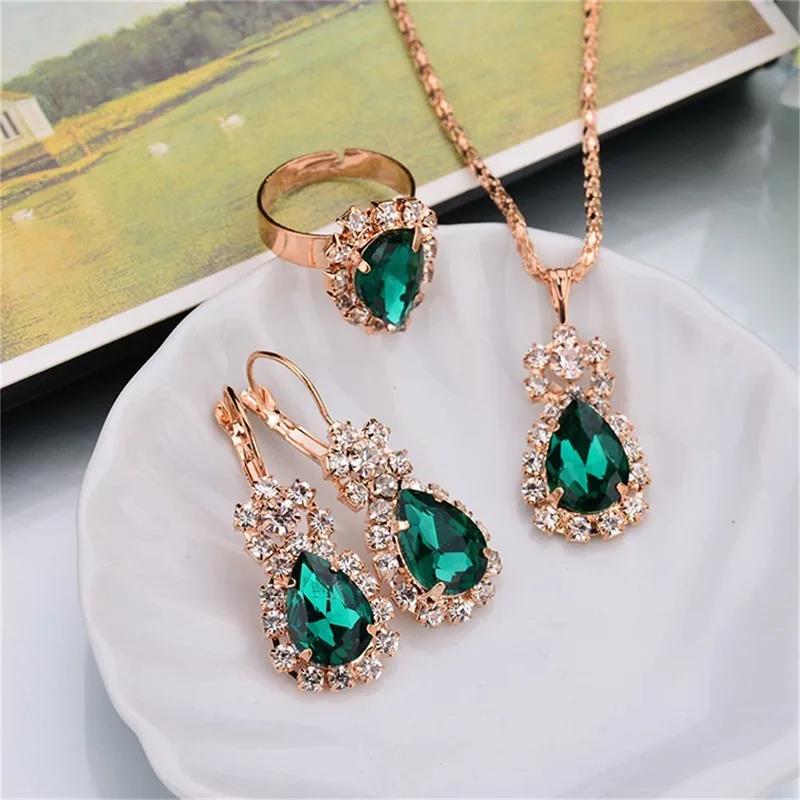 

Ready Stocked Fashion Three-piece Ring Necklace EarringsHot Sell