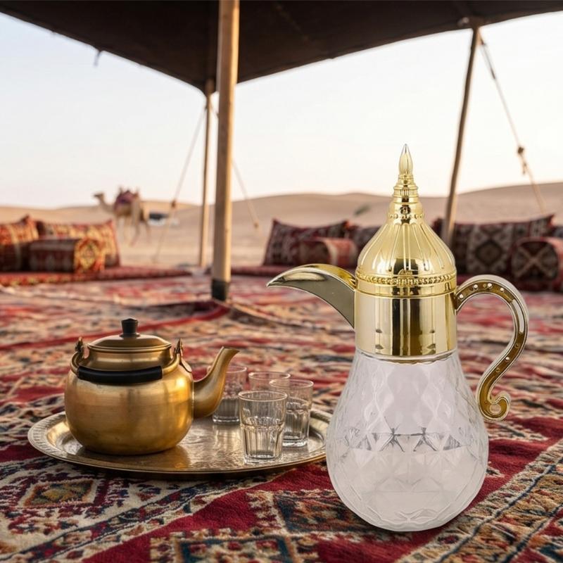 Caraffa d'acqua in vetro retro mediorientale con motivo elegante, dispenser d'acqua per casa, cucina e tavolo da pranzo