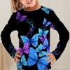 Spring and Autumn Round Neck Butterfly Pattern 3D Printed Top Fashionable Casual Long Sleeved Children's Girl T-shirts