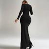 2024 Autumn/Winter Women's Slim Lace-up Square Neck Long Sleeve Evening Dress
