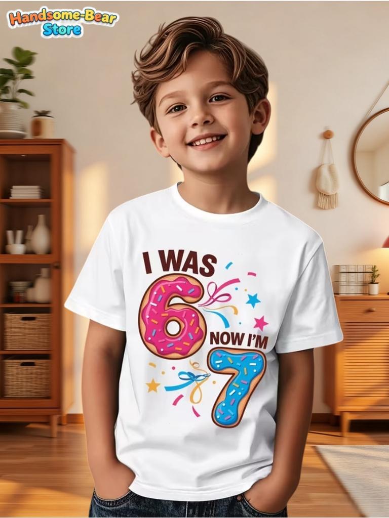 Summer T-Shirt for Kids Birthday Party Gifts Short Sleeve Tees Crew Neck Graphic Children's Clothing