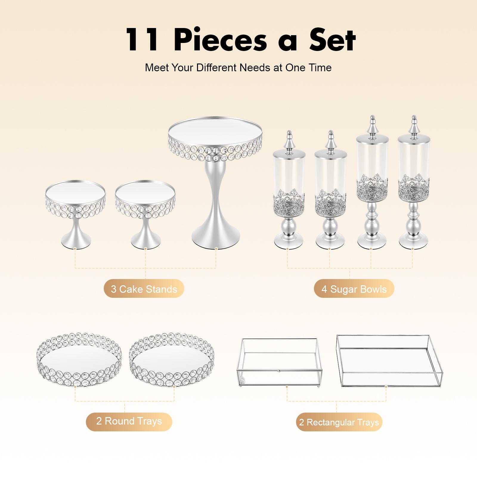 

11 Pcs Iron Cake Stand Set,Silver Rectangular Cake Stand Tabletop 30*39cm for Party,Cake Shops срібний