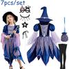 Halloween Party Costumes Witch Dress for Girls Kids Cosplay Carnival Witch Costume Pumpkin Dress Up With Bag Hat Wand Clothing