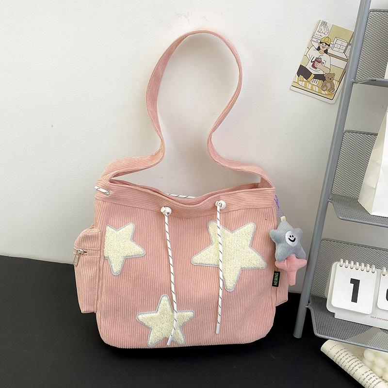 Women's Large Capacity Shoulder Bag Corduroy Five Pointed Star Crossbody Bag Versatile And Cute Student Mailman Bag Outward Commuting Tote Bag