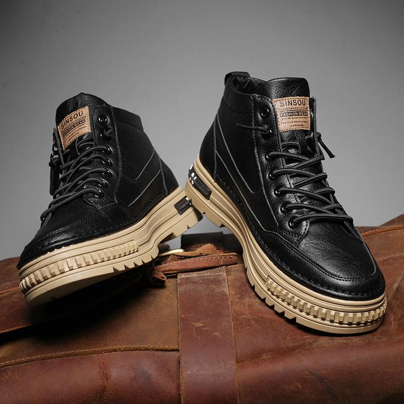 Autumn and Winter British Martin Boots Trendy High-top Leather Boots Snow Velvet Thermal Cotton Shoes