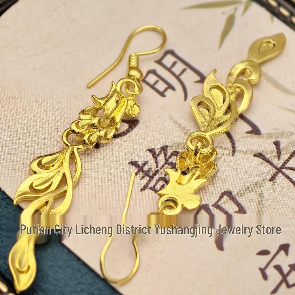 Gold-Plated Phoenix Long Ear Hooks: Stylish & Versatile Earrings for Women