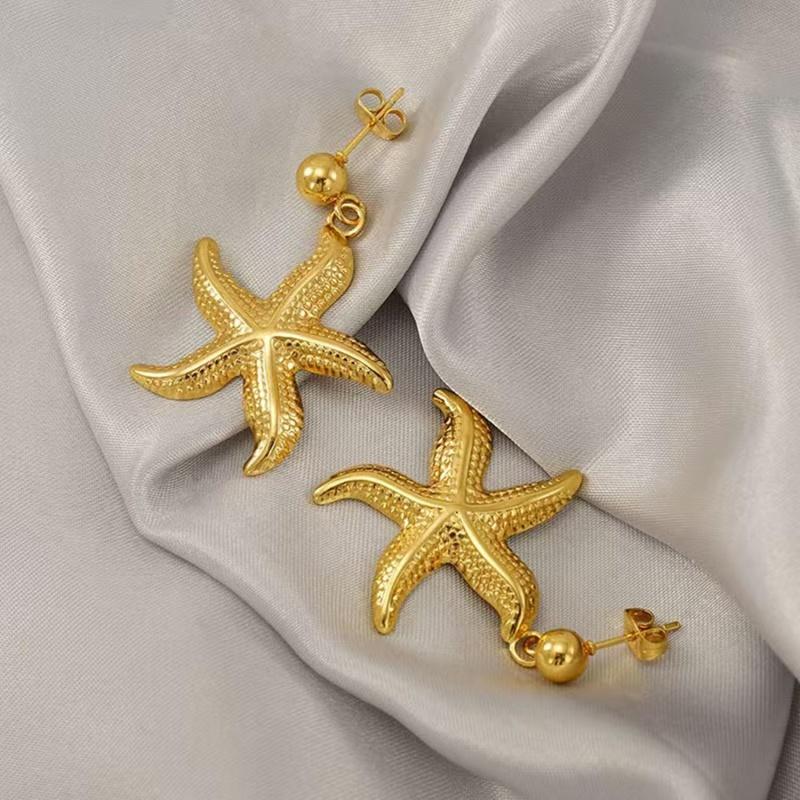 18K Gold-plated Stainless Steel Boho Style Starfish Pendant Earrings Fashion Exquisite Waterproof Earring Jewelry Gift for Women