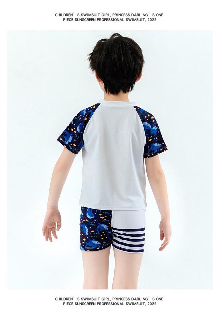 Boys' Dinosaur Two-Piece Swimsuit with Swim Cap for Infants and Toddlers