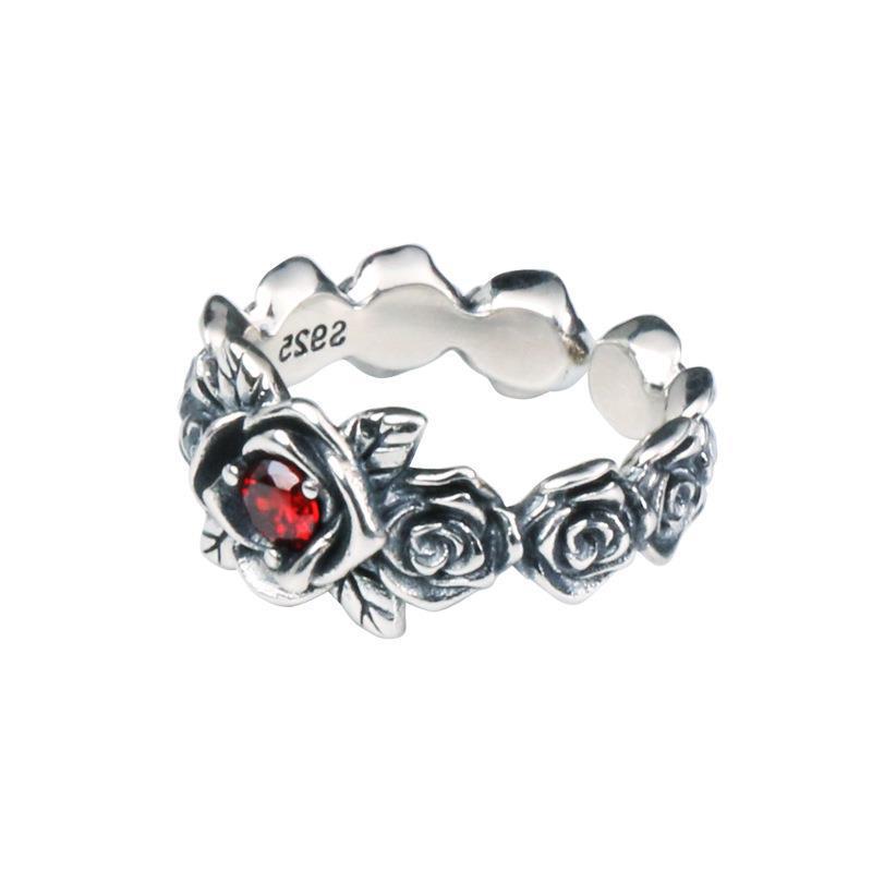 Men Women Gothic Thai Silver Rose Flower Cuff Finger Rings Unisex Fashion New Jewelry Lovers Gift Party anillos mujer