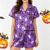 Halloween Women's Pajama Set Lapel Collar Open Front Cardigan Short Sleeve & Shorts Loungewear Loose Ultra Soft Casual Homewear Sleepwear Outfit
