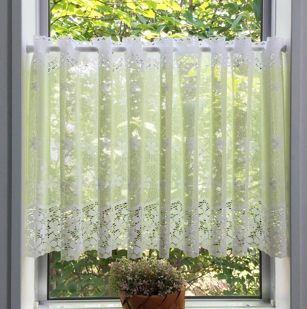 SunnyDayFabric Flower River Lace Cafe 150cm Wide x 48cm Long Curtain, Green, Approx.