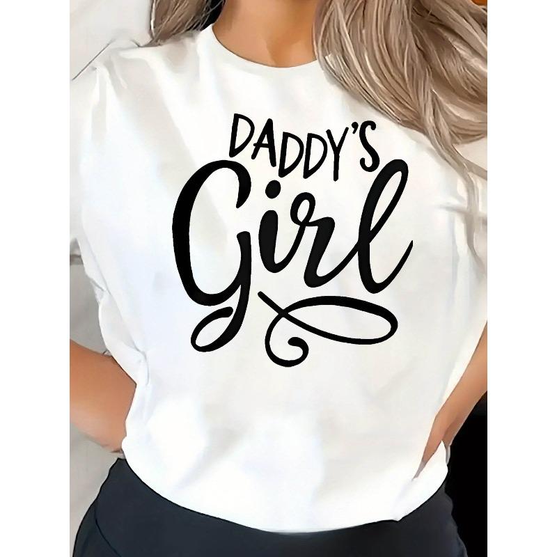 

Женская футболка с принтом Папина дочка Повседневная с круглым вырезом с коротким рукавом Модный топ S белый